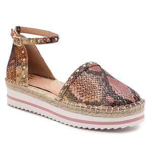 Jennifer Lopez Sunset Peach & Tan Espadrille Flats with Ankle Strap-Never Worn